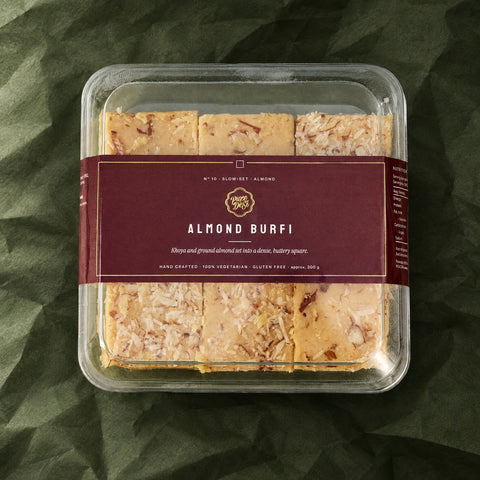 Almond Burfi in a clear box