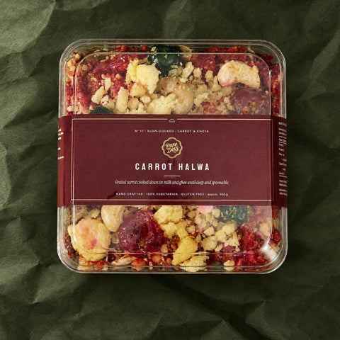 Carrot Halwa in a clear box