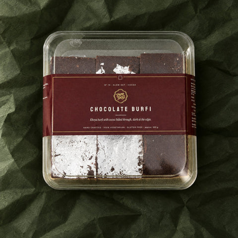 Chocolate Burfi in a clear box