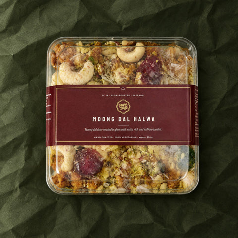 Moong Dal Halwa in a clear box