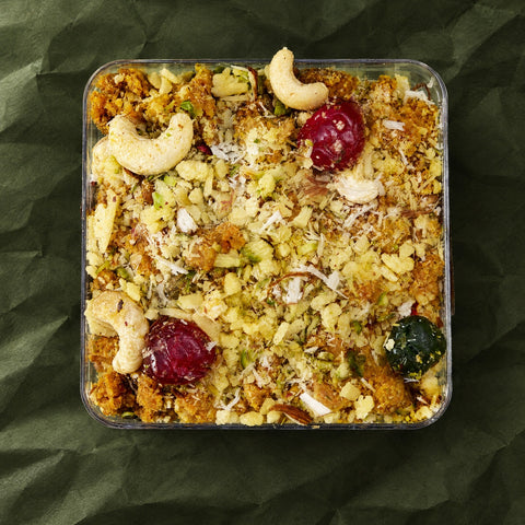 Moong Dal Halwa in a clear box